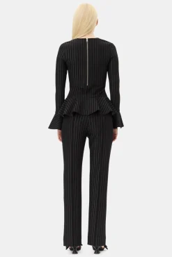 GANNI Dresstoff | Sett<Pinstripe Peplum-bluse Black