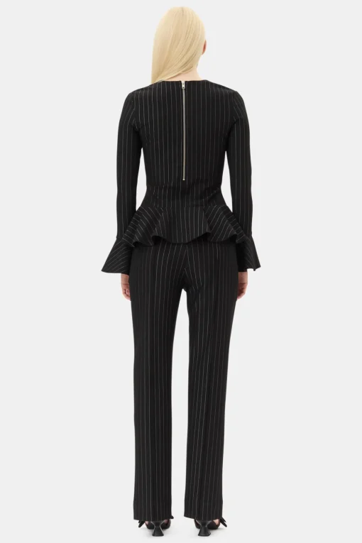 GANNI Dresstoff | Sett<Pinstripe Peplum-bluse Black