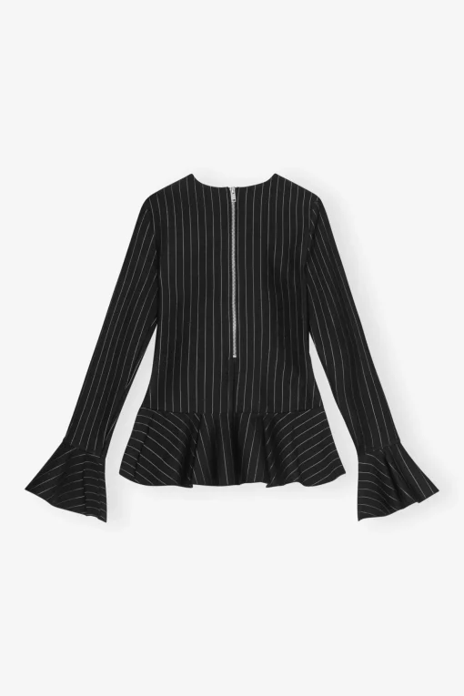 GANNI Dresstoff | Sett<Pinstripe Peplum-bluse Black
