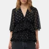 GANNI Topper<Pleated Georgette V-neck Flounce-bluse Black