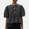 GANNI Sett | Topper<Black Printed Cotton Peplum-bluse Phantom
