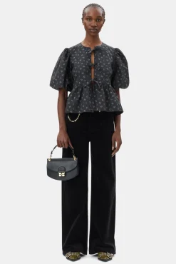 GANNI Sett | Topper<Black Printed Cotton Peplum-bluse Phantom