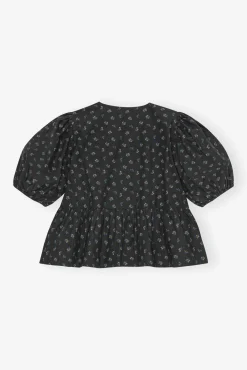 GANNI Sett | Topper<Black Printed Cotton Peplum-bluse Phantom