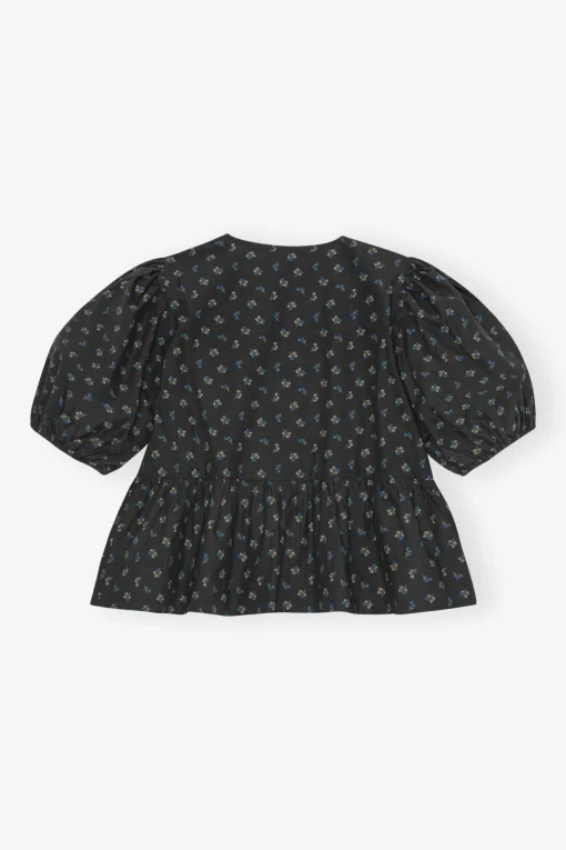 GANNI Sett | Topper<Black Printed Cotton Peplum-bluse Phantom