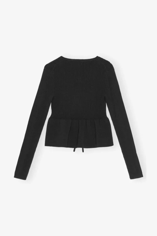 GANNI Ganni Exclusives | Strikkeplagg<Rib Knit Tie String-cardigan Black