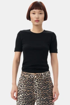 GANNI Plus Size Klær | Ganni Exclusives<Soft Cotton Rib Short Sleeve-T-skjorte Black