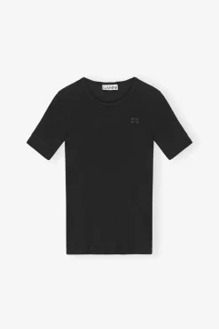 GANNI Plus Size Klær | Ganni Exclusives<Soft Cotton Rib Short Sleeve-T-skjorte Black