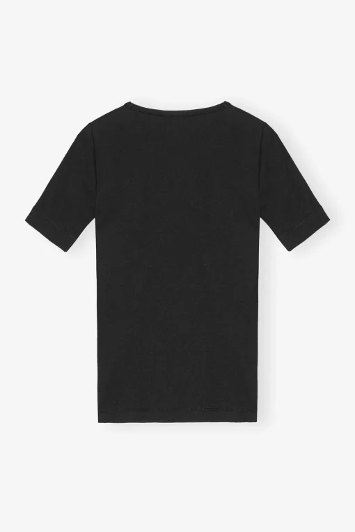 GANNI Plus Size Klær | Ganni Exclusives<Soft Cotton Rib Short Sleeve-T-skjorte Black