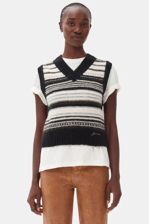 GANNI Plus Size Klær | Strikkeplagg<Stripe-vest Black