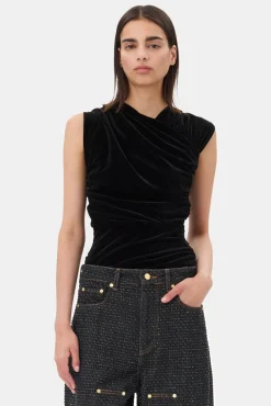 GANNI Topper<Velvet Ruched-topp Black