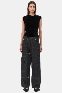 GANNI Topper<Velvet Ruched-topp Black