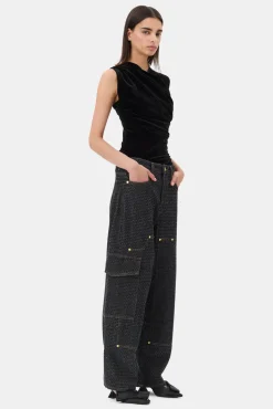 GANNI Topper<Velvet Ruched-topp Black