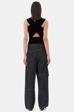 GANNI Topper<Velvet Ruched-topp Black