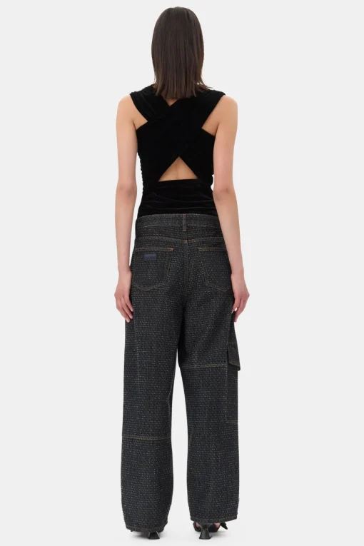GANNI Topper<Velvet Ruched-topp Black