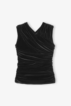 GANNI Topper<Velvet Ruched-topp Black