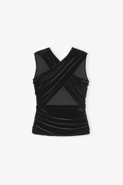 GANNI Topper<Velvet Ruched-topp Black