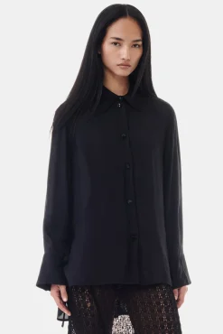 GANNI Topper<Viscose Habotai Oversized-skjorte Black