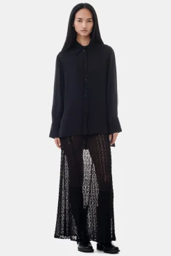 GANNI Topper<Viscose Habotai Oversized-skjorte Black