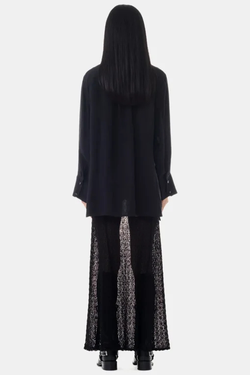GANNI Topper<Viscose Habotai Oversized-skjorte Black