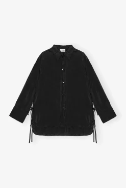 GANNI Topper<Viscose Habotai Oversized-skjorte Black