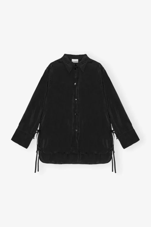 GANNI Topper<Viscose Habotai Oversized-skjorte Black