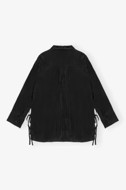 GANNI Topper<Viscose Habotai Oversized-skjorte Black