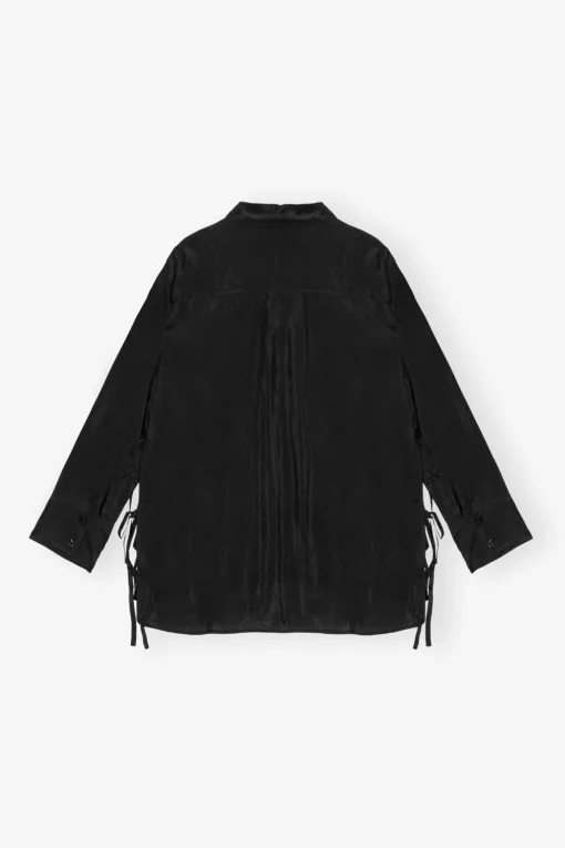 GANNI Topper<Viscose Habotai Oversized-skjorte Black