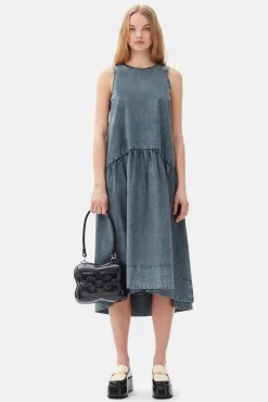 GANNI Kjoler<Blue Cotton Poplin Open Back Midi-kjole SkyCaptain