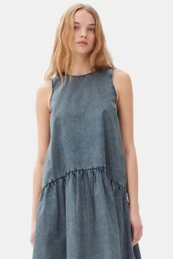 GANNI Kjoler<Blue Cotton Poplin Open Back Midi-kjole SkyCaptain