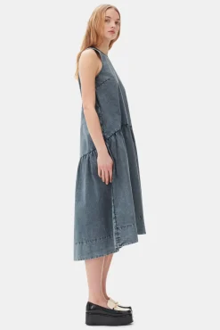 GANNI Kjoler<Blue Cotton Poplin Open Back Midi-kjole SkyCaptain