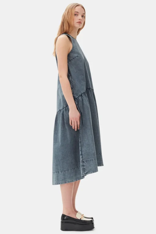 GANNI Kjoler<Blue Cotton Poplin Open Back Midi-kjole SkyCaptain