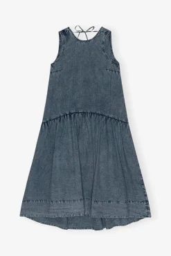 GANNI Kjoler<Blue Cotton Poplin Open Back Midi-kjole SkyCaptain