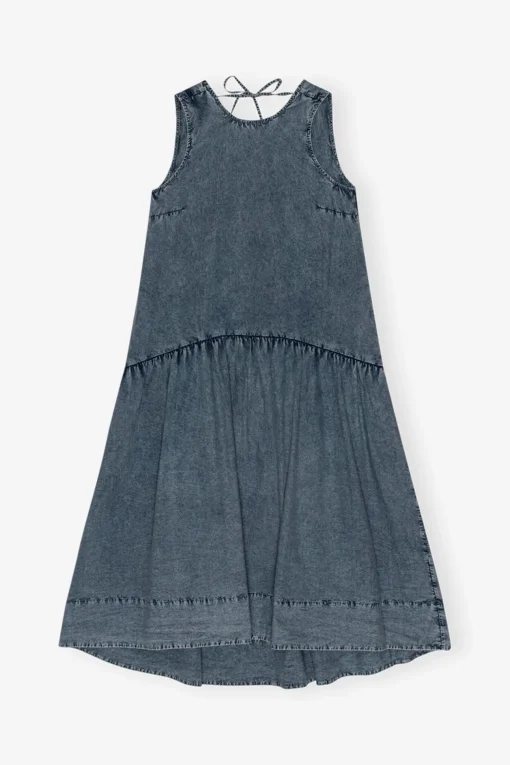 GANNI Kjoler<Blue Cotton Poplin Open Back Midi-kjole SkyCaptain