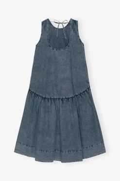 GANNI Kjoler<Blue Cotton Poplin Open Back Midi-kjole SkyCaptain