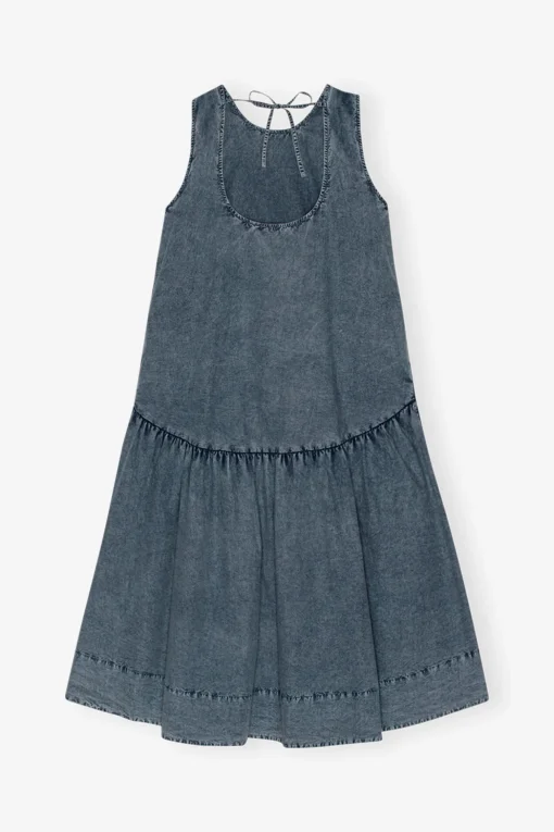 GANNI Kjoler<Blue Cotton Poplin Open Back Midi-kjole SkyCaptain