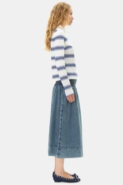 GANNI Ganni Exclusives | Skjørt<Blue Cotton Poplin Smock-skjørt SkyCaptain