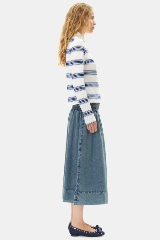 GANNI Ganni Exclusives | Skjørt<Blue Cotton Poplin Smock-skjørt SkyCaptain