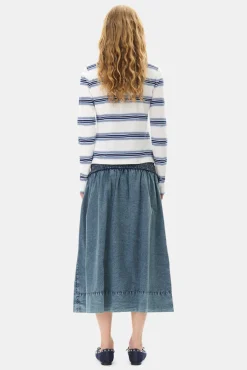 GANNI Ganni Exclusives | Skjørt<Blue Cotton Poplin Smock-skjørt SkyCaptain