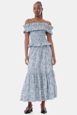GANNI Sett | Skjørt<Blue Floral Printed Cotton Maxi Flounce-skjørt GlacierLake