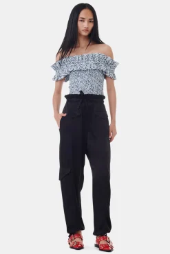 GANNI Sett | Topper<Blue Floral Printed Cotton Off-shoulder Smock-topp GlacierLake