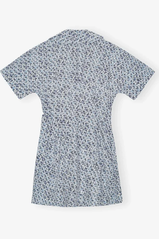 GANNI Kjoler<Blue Floral Printed Cotton Wrap Mini-kjole GlacierLake