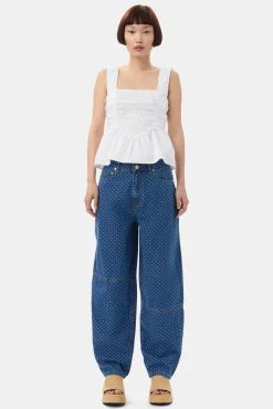 GANNI Jeans | Denimklær<Blue Jacquard Denim Stary-jeans MidBlueStone