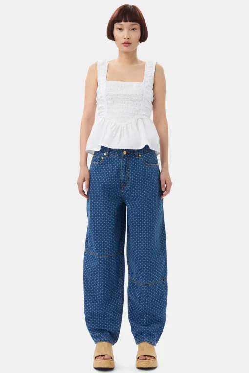 GANNI Jeans | Denimklær<Blue Jacquard Denim Stary-jeans MidBlueStone