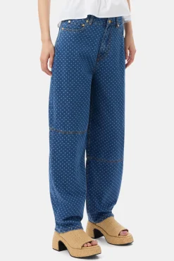 GANNI Jeans | Denimklær<Blue Jacquard Denim Stary-jeans MidBlueStone