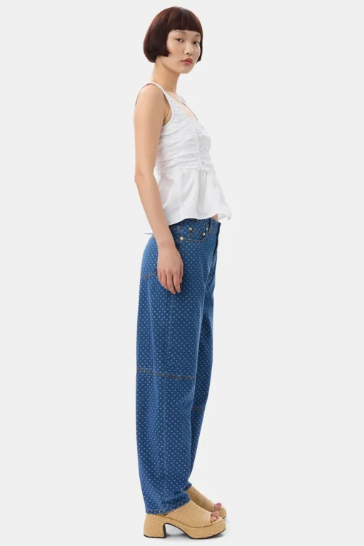 GANNI Jeans | Denimklær<Blue Jacquard Denim Stary-jeans MidBlueStone