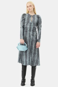 GANNI Ganni Exclusives | Kjoler<Blue Snake Print Ruched Midi-kjole CelestialBlue