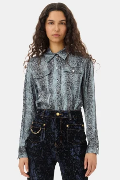 GANNI Ganni Exclusives | Topper<Blue Snake Printed-skjorte CelestialBlue
