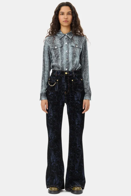 GANNI Ganni Exclusives | Topper<Blue Snake Printed-skjorte CelestialBlue