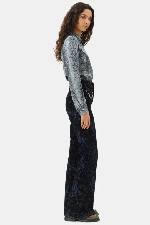GANNI Ganni Exclusives | Topper<Blue Snake Printed-skjorte CelestialBlue