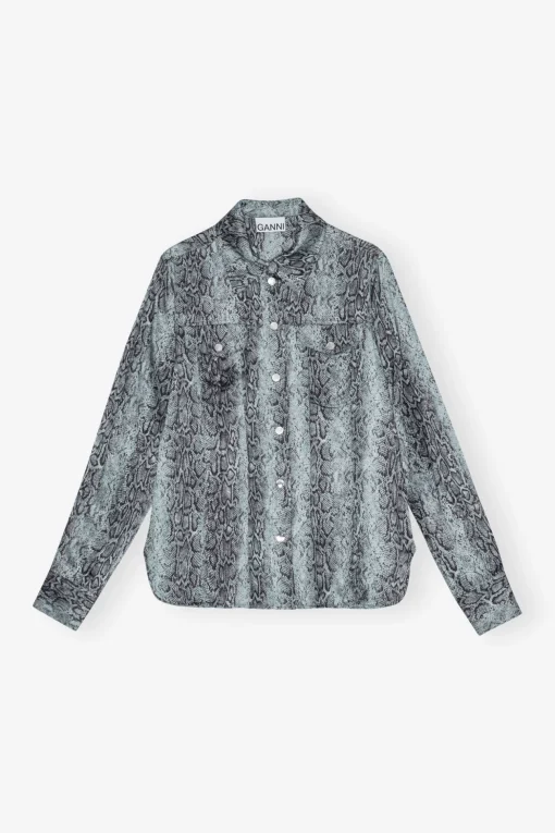 GANNI Ganni Exclusives | Topper<Blue Snake Printed-skjorte CelestialBlue